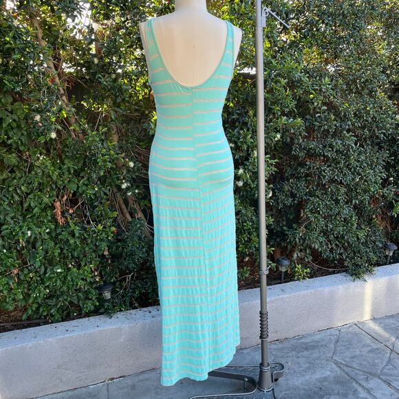 Vintage Y2K Charlotte Russe Mint Green Striped Maxi Dress USA Made Large - Picture 2 of 6